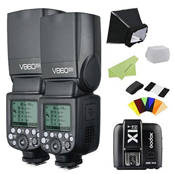 2 Godox v860ii-n I-TTL 2,4 G Li-Ion Flash Speedlite + x1t-n Sender für Nikon-34